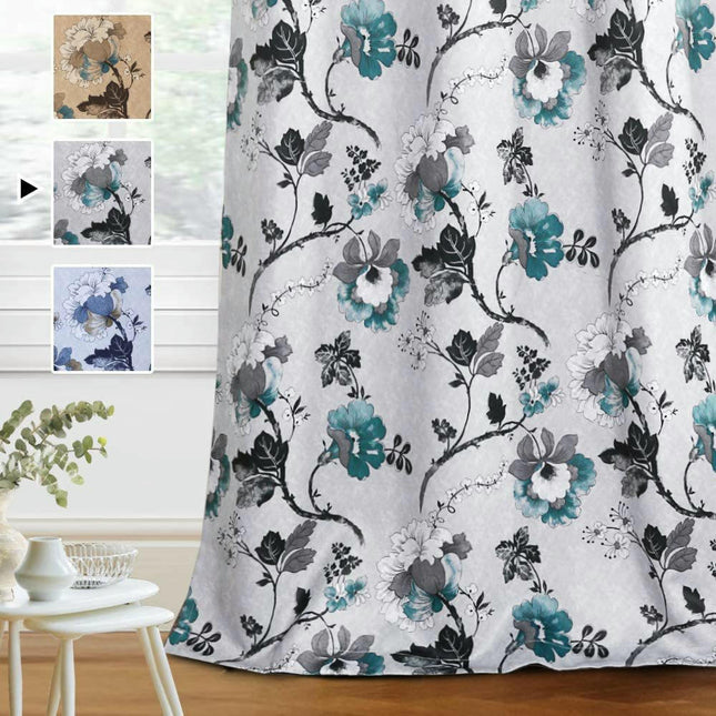 2 Panels Floral Blackout Thermal Curtains with Liner Curtains Grommet Tops
