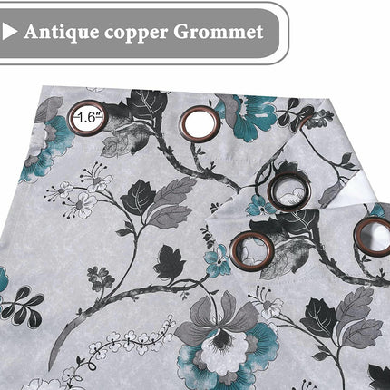 2 Panels Floral Blackout Thermal Curtains with Liner Curtains Grommet Tops