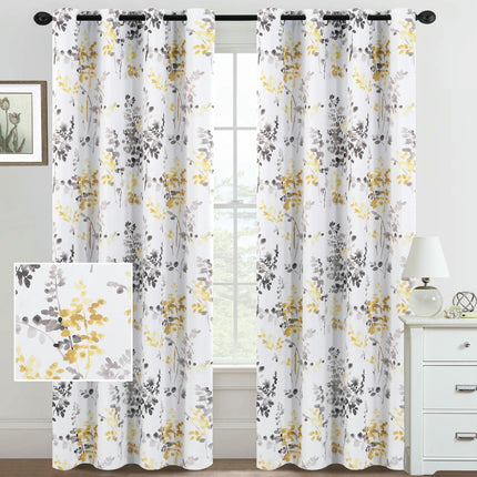 Floral Blackout Curtains 2 Panels Light Filtering Thermal Curtains Grommet Tops
