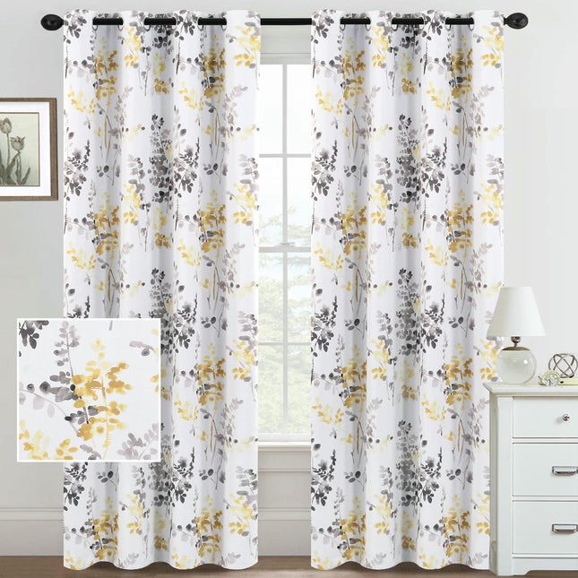 Floral Blackout Curtains 2 Panels Light Filtering Thermal Curtains Grommet Tops