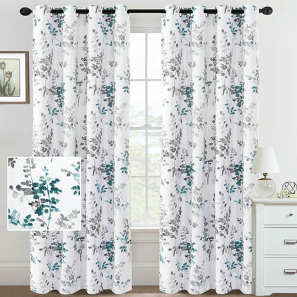 Floral Blackout Curtains 2 Panels Light Filtering Thermal Curtains Grommet Tops
