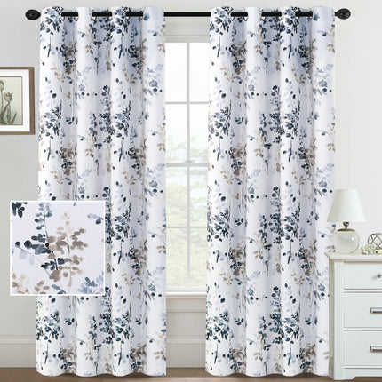 Floral Blackout Curtains 2 Panels Light Filtering Thermal Curtains Grommet Tops