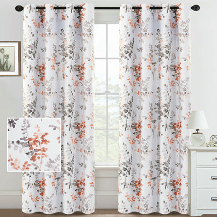 Floral Blackout Curtains 2 Panels Light Filtering Thermal Curtains Grommet Tops