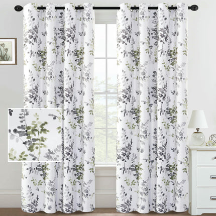 Floral Blackout Curtains 2 Panels Light Filtering Thermal Curtains Grommet Tops