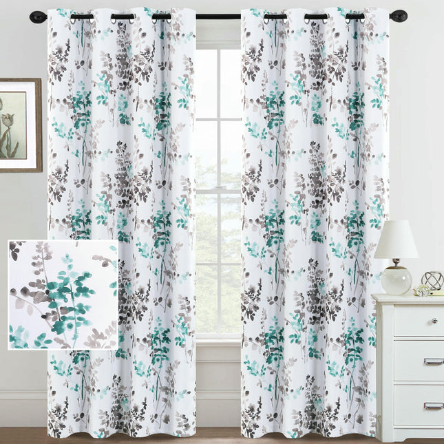 Floral Blackout Curtains 2 Panels Light Filtering Thermal Curtains Grommet Tops
