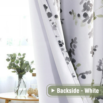 Floral Blackout Curtains 2 Panels Light Filtering Thermal Curtains Grommet Tops