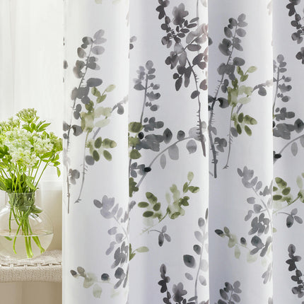 Floral Blackout Curtains 2 Panels Light Filtering Thermal Curtains Grommet Tops