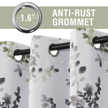 Floral Blackout Curtains 2 Panels Light Filtering Thermal Curtains Grommet Tops