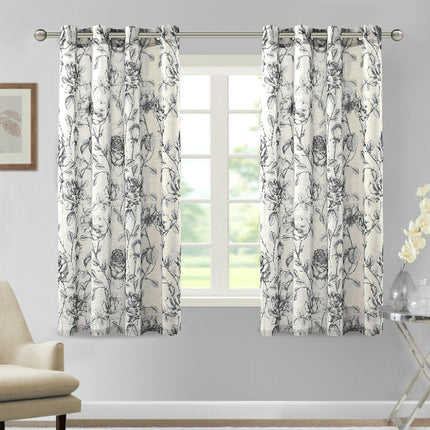 Light Filtering Curtains for Room Darkening Floral Curtain 2 Panels Grommet Tops