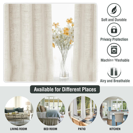 2 Panels Linen Home Sheer Window Curtains Curtain for Living Room Grommet Tops