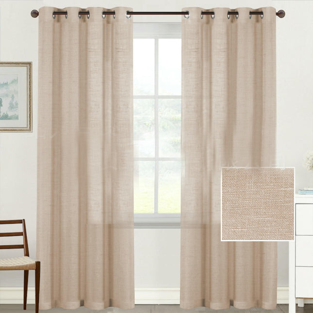 2 Panels Linen Home Sheer Window Curtains Curtain for Living Room Grommet Tops 1
