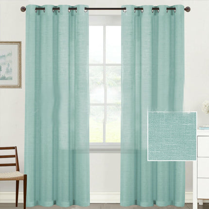 2 Panels Linen Home Sheer Window Curtains Curtain for Living Room Grommet Tops
