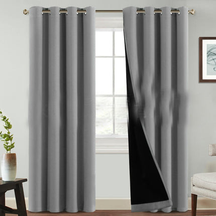 2 Panels 100% Blackout Curtains with Black Liner Room Curtains Grommet Tops 1