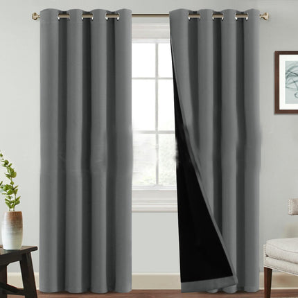 2 Panels 100% Blackout Curtains with Black Liner Room Curtains Grommet Tops 1