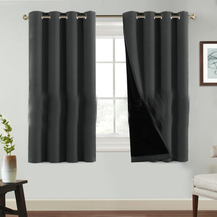 2 Panels 100% Blackout Curtains with Black Liner Room Curtains Grommet Tops
