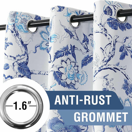 Blackout Blue and White Curtains for Room Window Drapes 2 Panels Grommet Tops