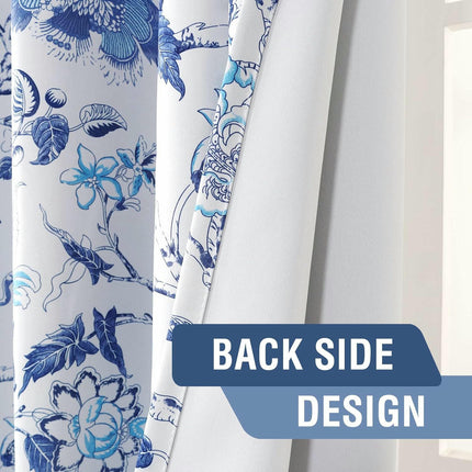 Blackout Blue and White Curtains for Room Window Drapes 2 Panels Grommet Tops