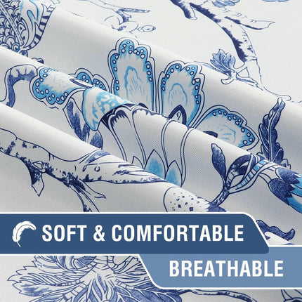 Blackout Blue and White Curtains for Room Window Drapes 2 Panels Grommet Tops