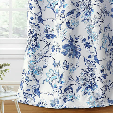 Blackout Blue and White Curtains for Room Window Drapes 2 Panels Grommet Tops