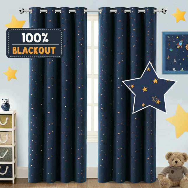 2 Panels Blackout Curtains Star Curtains, Thermal Window Curtains Grommet Tops