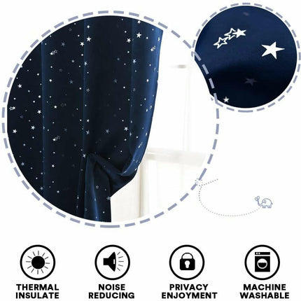 2 Panels Blackout Curtains Star Curtains, Thermal Window Curtains Grommet Tops