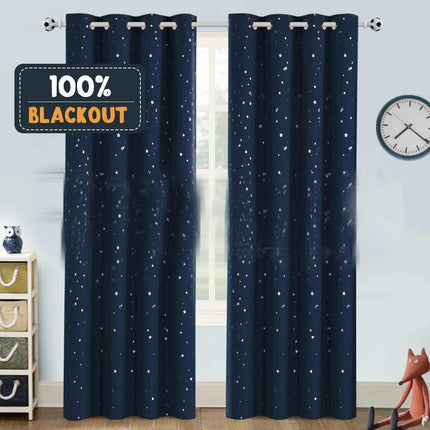 2 Panels Blackout Curtains Star Curtains, Thermal Window Curtains Grommet Tops