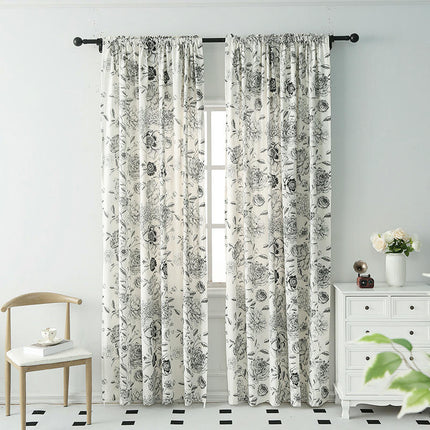 2 Panels Floral Prints Window Curtains Drape for Living Room, Bedroom Rod Pocket