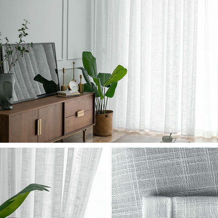 Linen Sheer Curtains-Room Semi Voile Curtains,Set of 2 Panels Grommet Tops