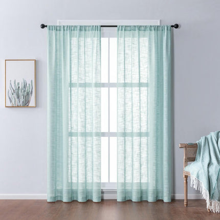 Linen Sheer Curtains-Room Semi Voile Curtains,Set of 2 Panels Grommet Tops