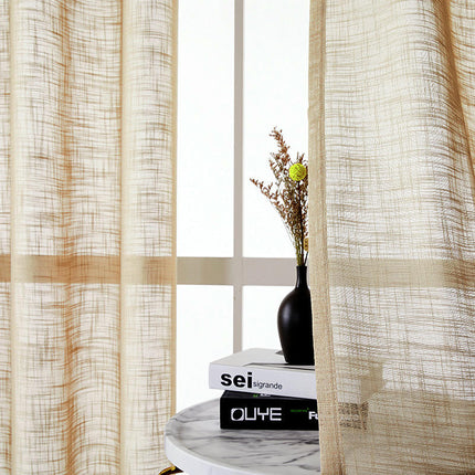 Linen Sheer Curtains-Room Semi Voile Curtains,Set of 2 Panels Grommet Tops