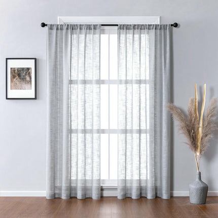 Linen Sheer Curtains-Room Semi Voile Curtains,Set of 2 Panels Grommet Tops