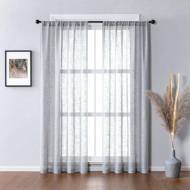 Linen Sheer Curtains-Room Semi Voile Curtains,Set of 2 Panels Grommet Tops