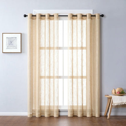 Linen Sheer Curtains-Room Semi Voile Curtains,Set of 2 Panels Grommet Tops