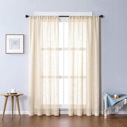 Linen Sheer Curtains-Room Semi Voile Curtains,Set of 2 Panels Grommet Tops