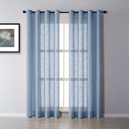 Linen Sheer Curtains-Room Semi Voile Curtains,Set of 2 Panels Grommet Tops