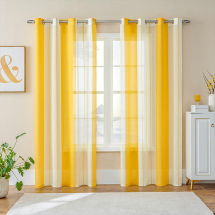 2 Panels Sheer Curtains Window Curtain Panels Modern Stripes Drapes Grommet Tops