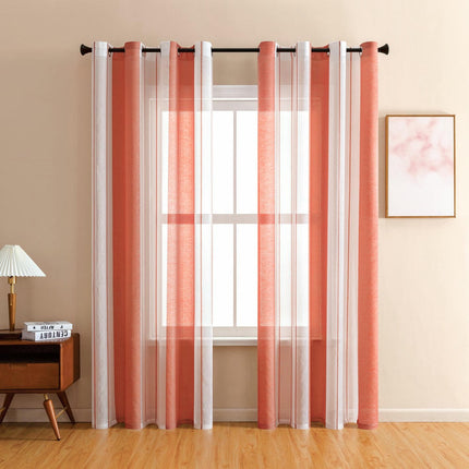 2 Panels Sheer Curtains Window Curtain Panels Modern Stripes Drapes Grommet Tops