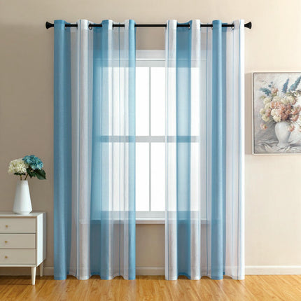 2 Panels Sheer Curtains Window Curtain Panels Modern Stripes Drapes Grommet Tops