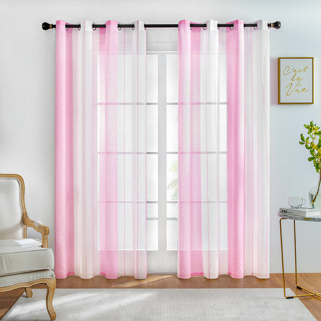 2 Panels Sheer Curtains Window Curtain Panels Modern Stripes Drapes Grommet Tops