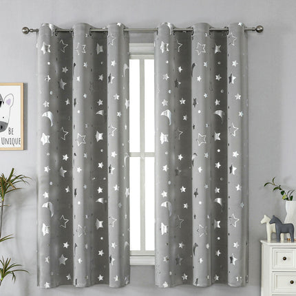 2 Panels Window Curtains with Star Moon Pattern Curtains Grommet Tops