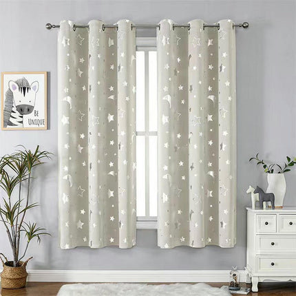 2 Panels Window Curtains with Star Moon Pattern Curtains Grommet Tops