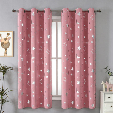 2 Panels Window Curtains with Star Moon Pattern Curtains Grommet Tops