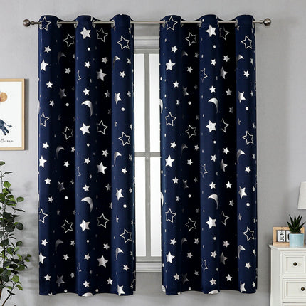 2 Panels Window Curtains with Star Moon Pattern Curtains Grommet Tops