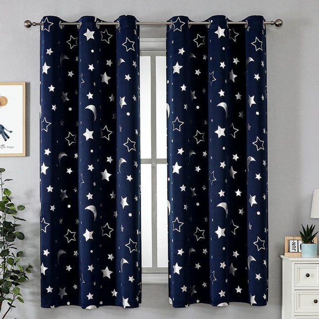 2 Panels Window Curtains with Star Moon Pattern Curtains Grommet Tops