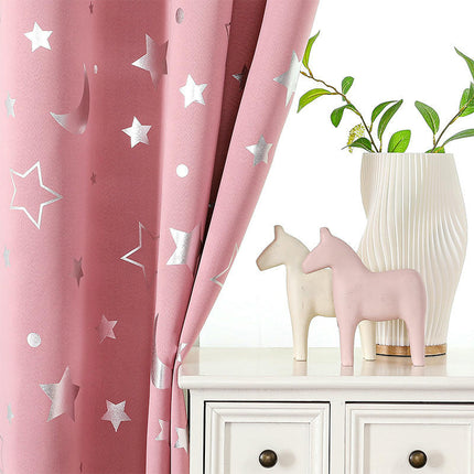 2 Panels Window Curtains with Star Moon Pattern Curtains Grommet Tops