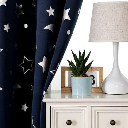 2 Panels Window Curtains with Star Moon Pattern Curtains Grommet Tops