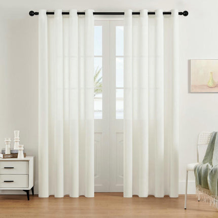 2 Panels Linen Curtains Light Filtering Window Semi Sheer Drapes Grommet Tops