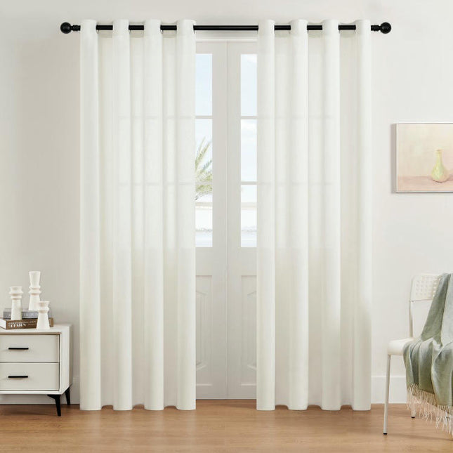 2 Panels Linen Curtains Light Filtering Window Semi Sheer Drapes Grommet Tops