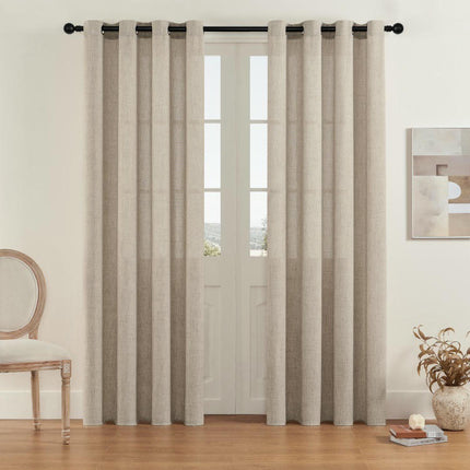 2 Panels Linen Curtains Light Filtering Window Semi Sheer Drapes Grommet Tops