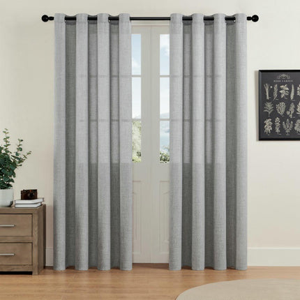2 Panels Linen Curtains Light Filtering Window Semi Sheer Drapes Grommet Tops